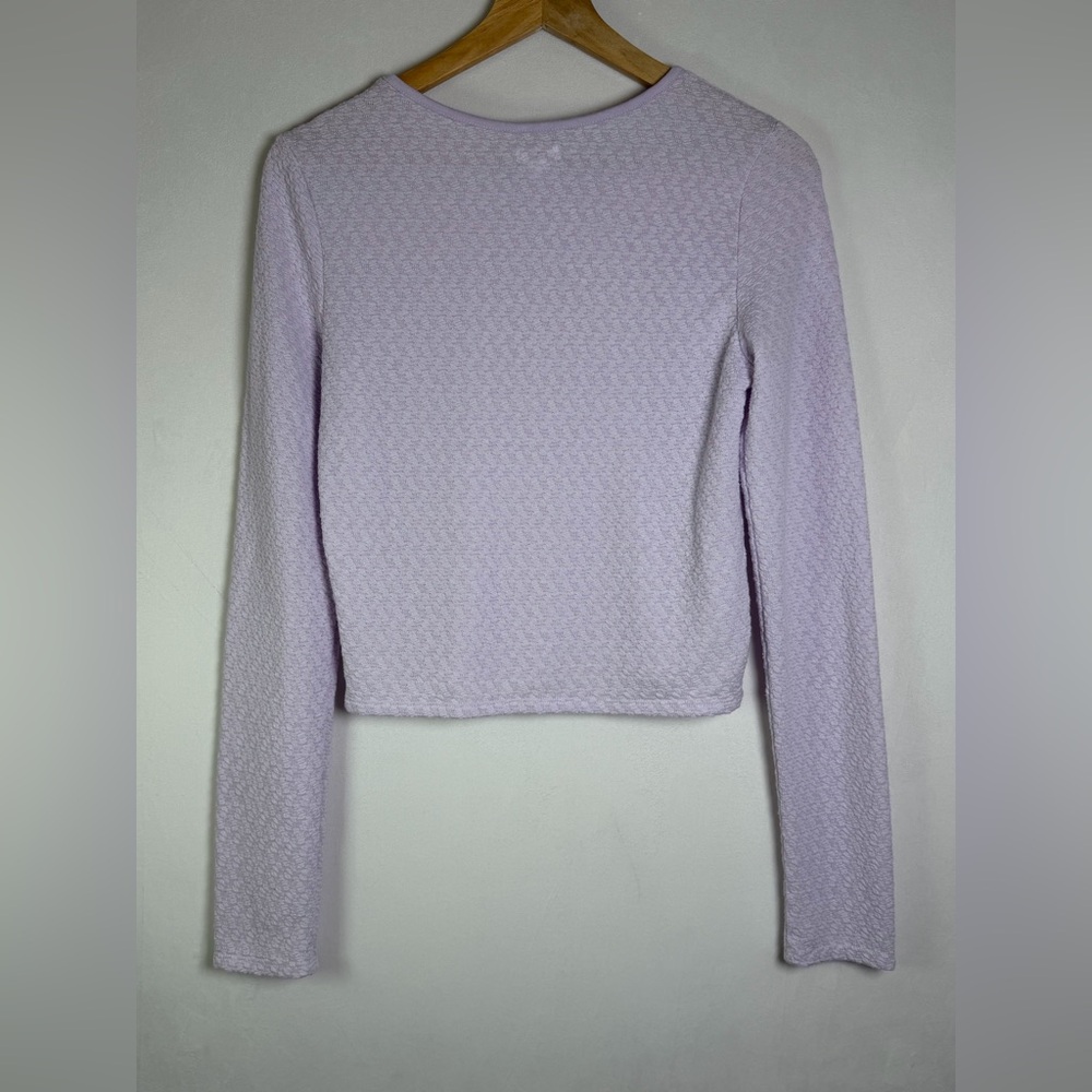 Aerie Lavender Women’s Textured Cropped Long Sleeve Top Coquette Balletcore Sz M - Picture 3 of 7